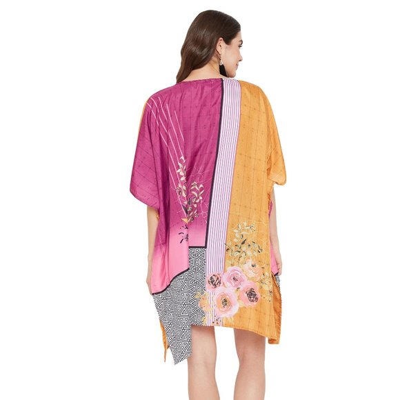 Gypsie Blu Women Tunic Cover Up Polyester with Sleeves Printed Mini Dress - Picture 8 of 9